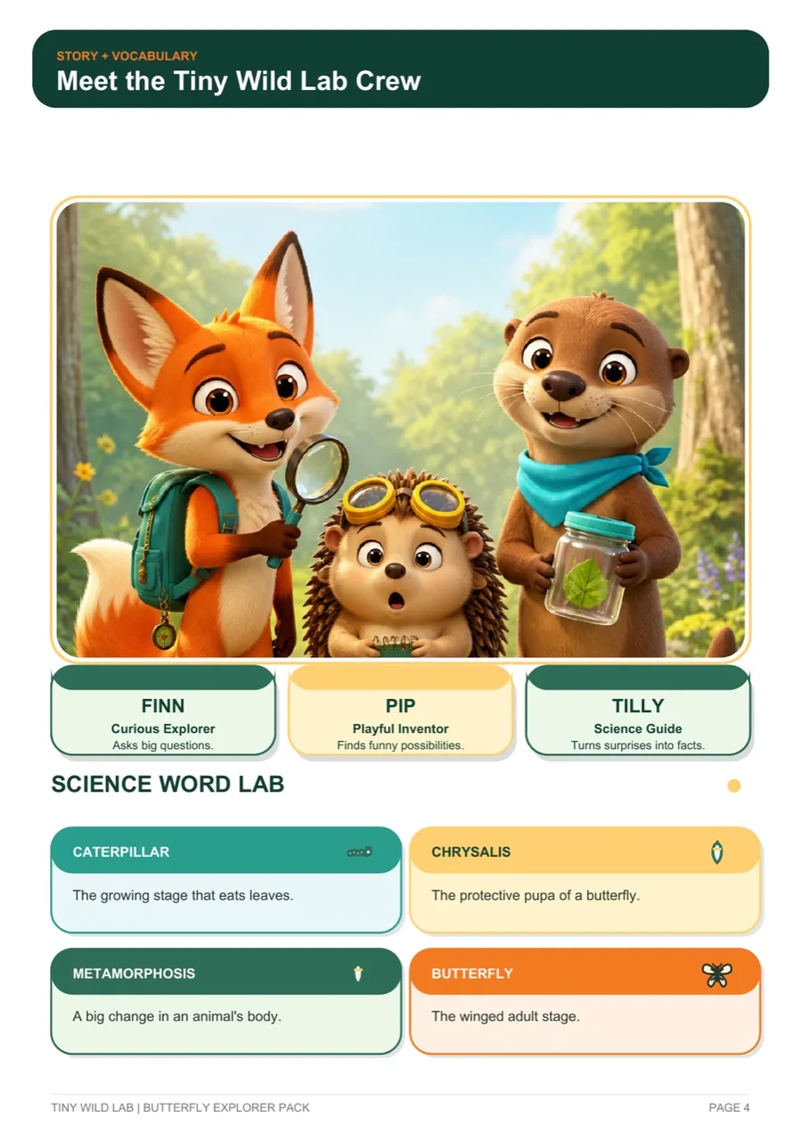 Meet the Tiny Wild Lab Crew workbook page